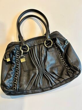 B Collective by Buxton Black Pleated Handbag with Gold-Tone Chain